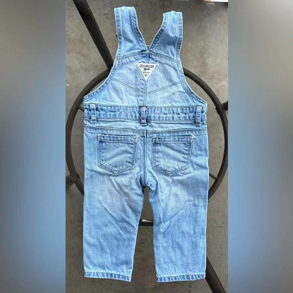 OshKosh B’gosh Vestbak Denim Patchwork Jean Overalls in Blue - Size 9 Months